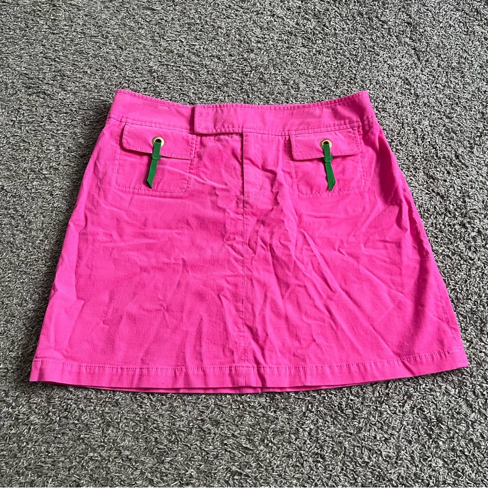 Lilly Pulitzer Hot Pink Corduroy Mini Skirt Lime Green Accents Size 10